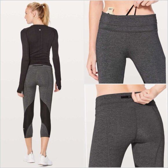 Lululemon Inspire Crop ll Luxtreme 3/4 Leggings Sz 6 Grey Black Yoga Athleisure - Picture 2 of 11